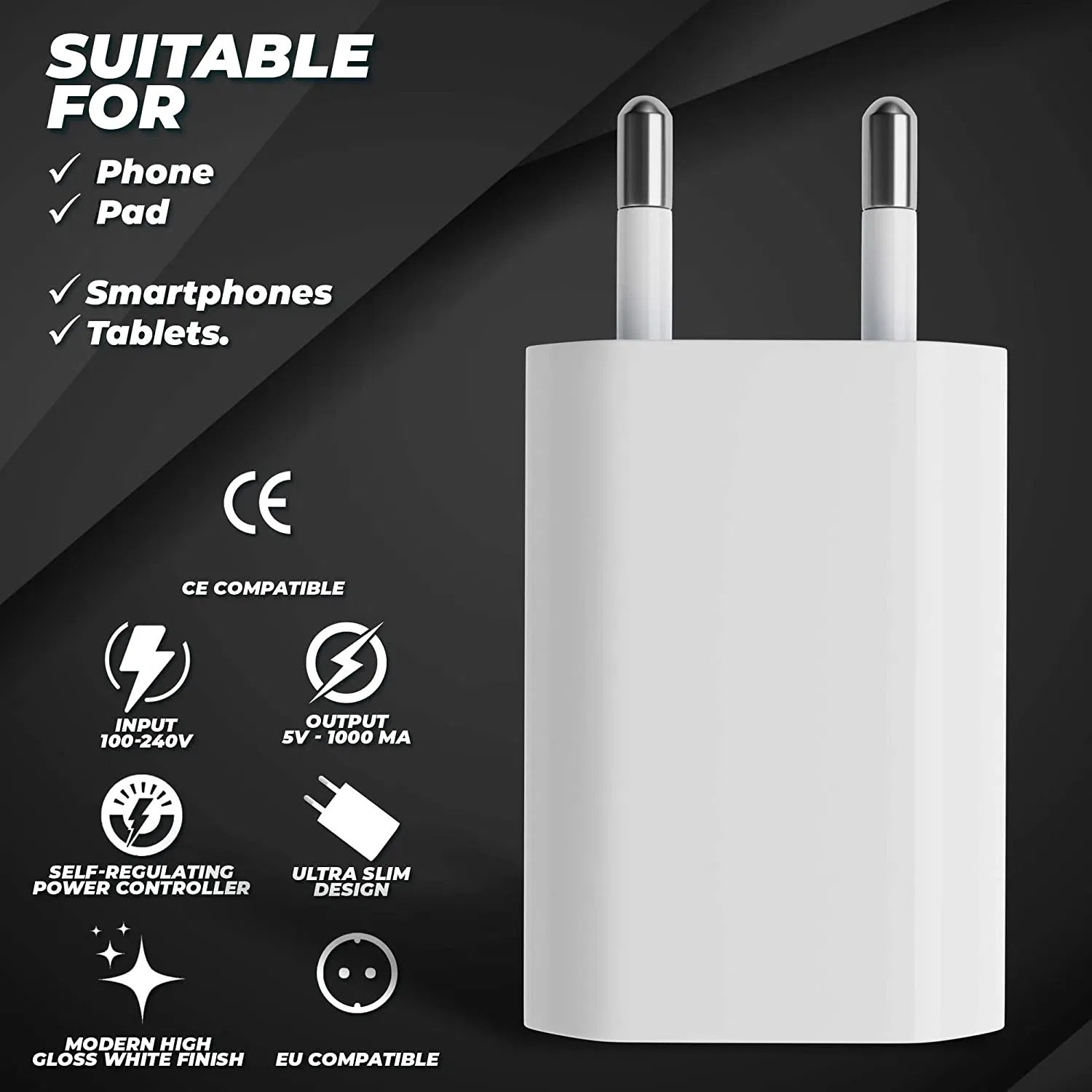 Plug Type: CH - 1/3/5/10pcs 5V 1A Eu AC Home Travel USB Wall Charger For IPhone 6 7 8 plus x xr 11 12 13 14
