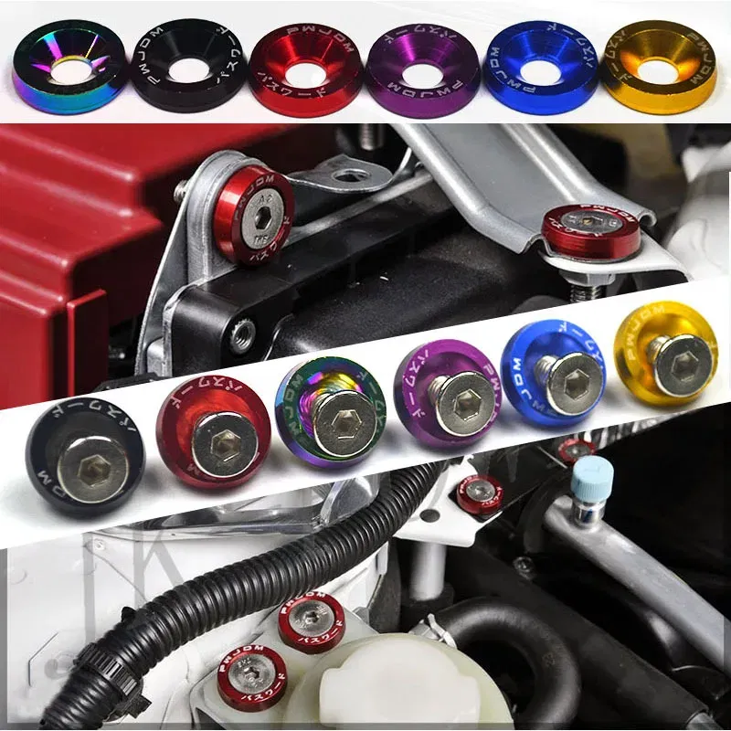 Color Name: PURPLE - Universal 10PCS M6 Car Styling Modification JDM Sticker Stickers Password Fender Washer License Plate Bolts Auto Accessories