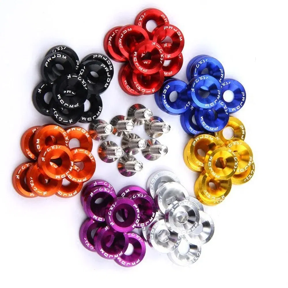 Color Name: PURPLE - Universal 10PCS M6 Car Styling Modification JDM Sticker Stickers Password Fender Washer License Plate Bolts Auto Accessories
