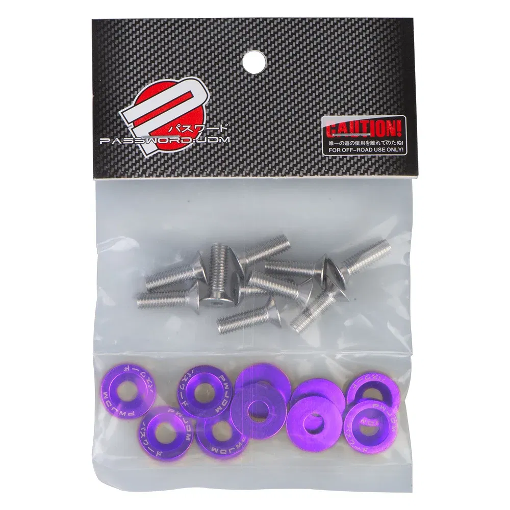 Color Name: PURPLE - Universal 10PCS M6 Car Styling Modification JDM Sticker Stickers Password Fender Washer License Plate Bolts Auto Accessories