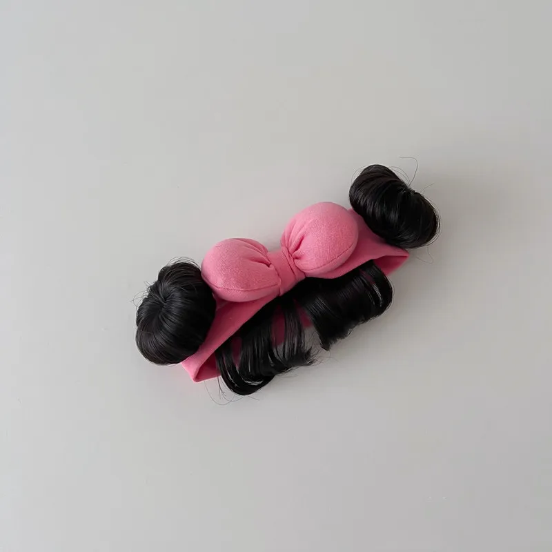 Color: Pink - New Year Hair Accessories Cute Bow Baby Girl Wig Hat Hairpiece Christmas Newborn Children Kids Girls Cosplay Headbands Headwear