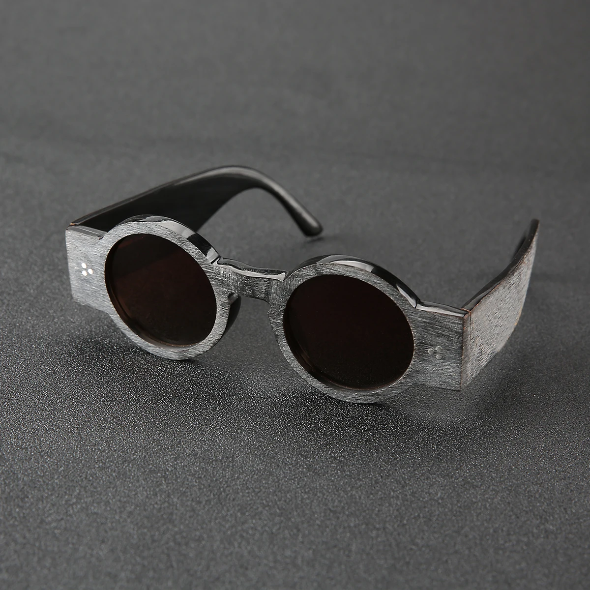 Frame Color: black, Ships From: CHINA - Punk style retro personality round frame rough matte wide temple sunglasses frame buffalo horn material handmade custom