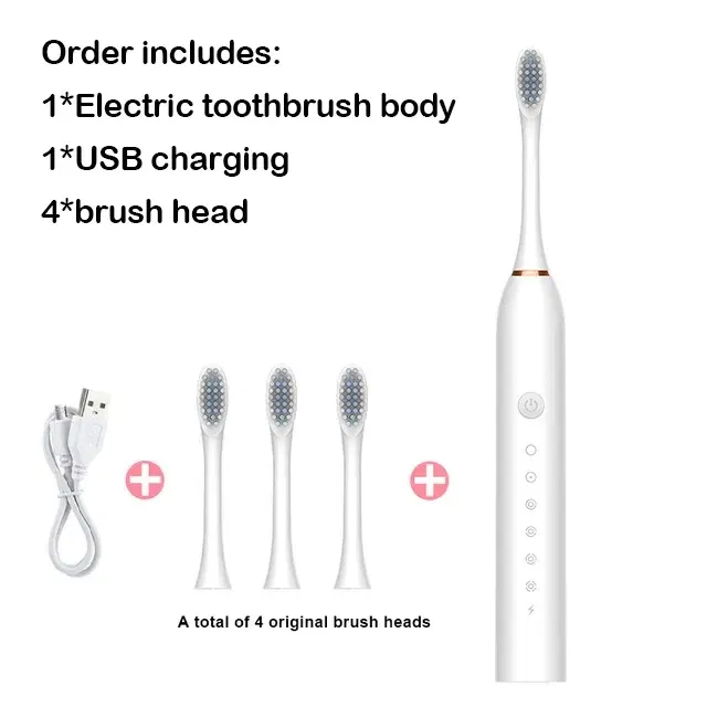 Color: Ivory - Sonic Electric Toothbrush Adult Smart Timing Tooth Brush Teeth Clean Whitening Fast USB Rechargeable Toothbrush Replacement Head