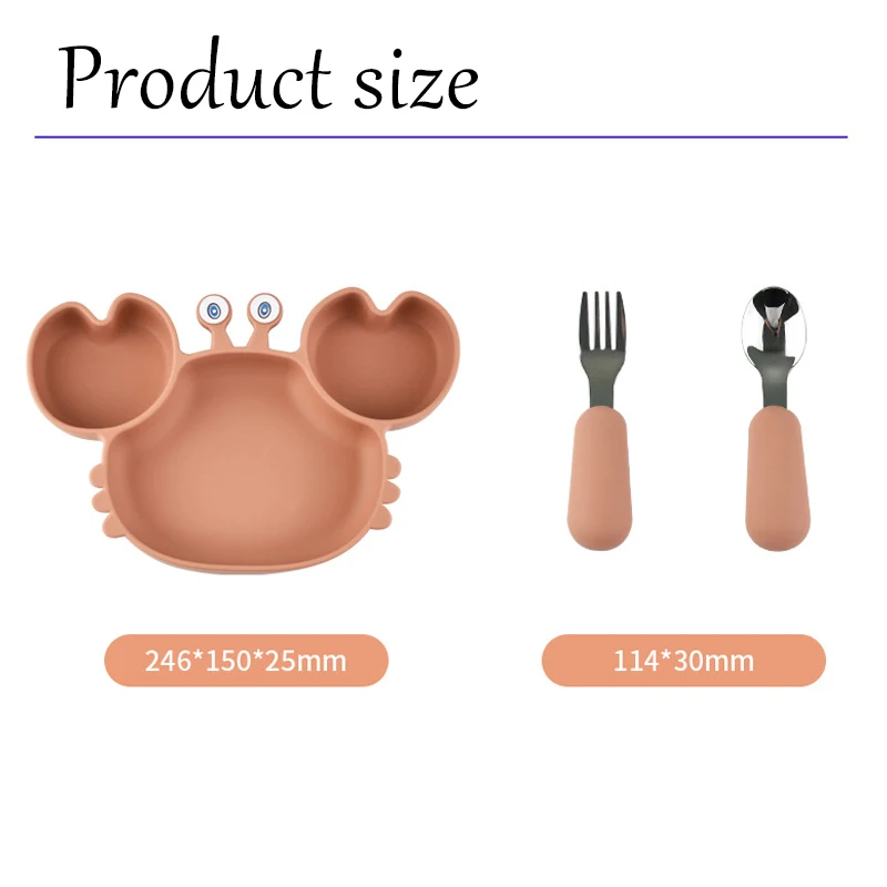 Color: GRAY, Ships From: CHINA - Baby Bowls Plates Fork spoon Set Silicone Suction Feeding Food Tableware BPA Free Non-Slip Baby Dishes Crab Food Feeding Bowl