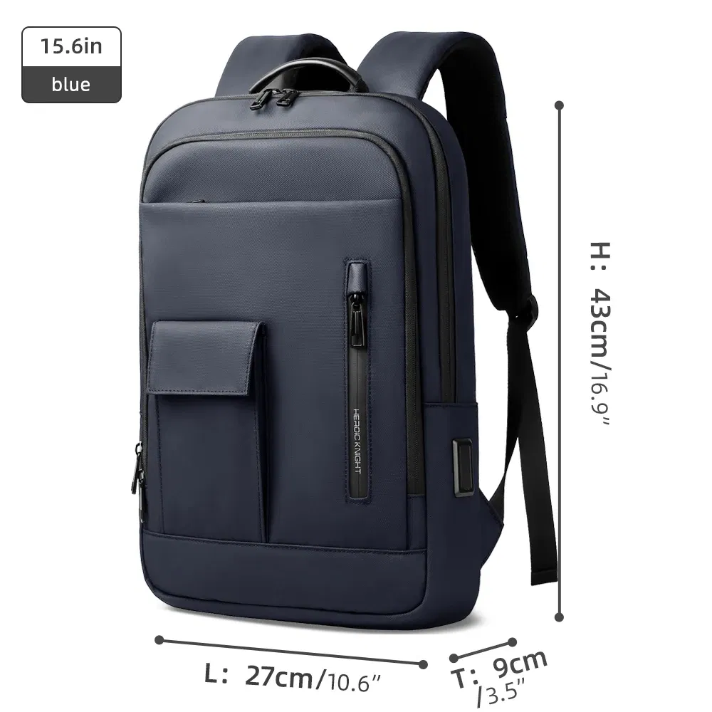 Color: Blue, Ships From: CHINA - Heroic Knight Slim Backpack for Men Multifunction Work Backpack for 15.6" Laptop bag Waterproof Business Bag College Bag Male