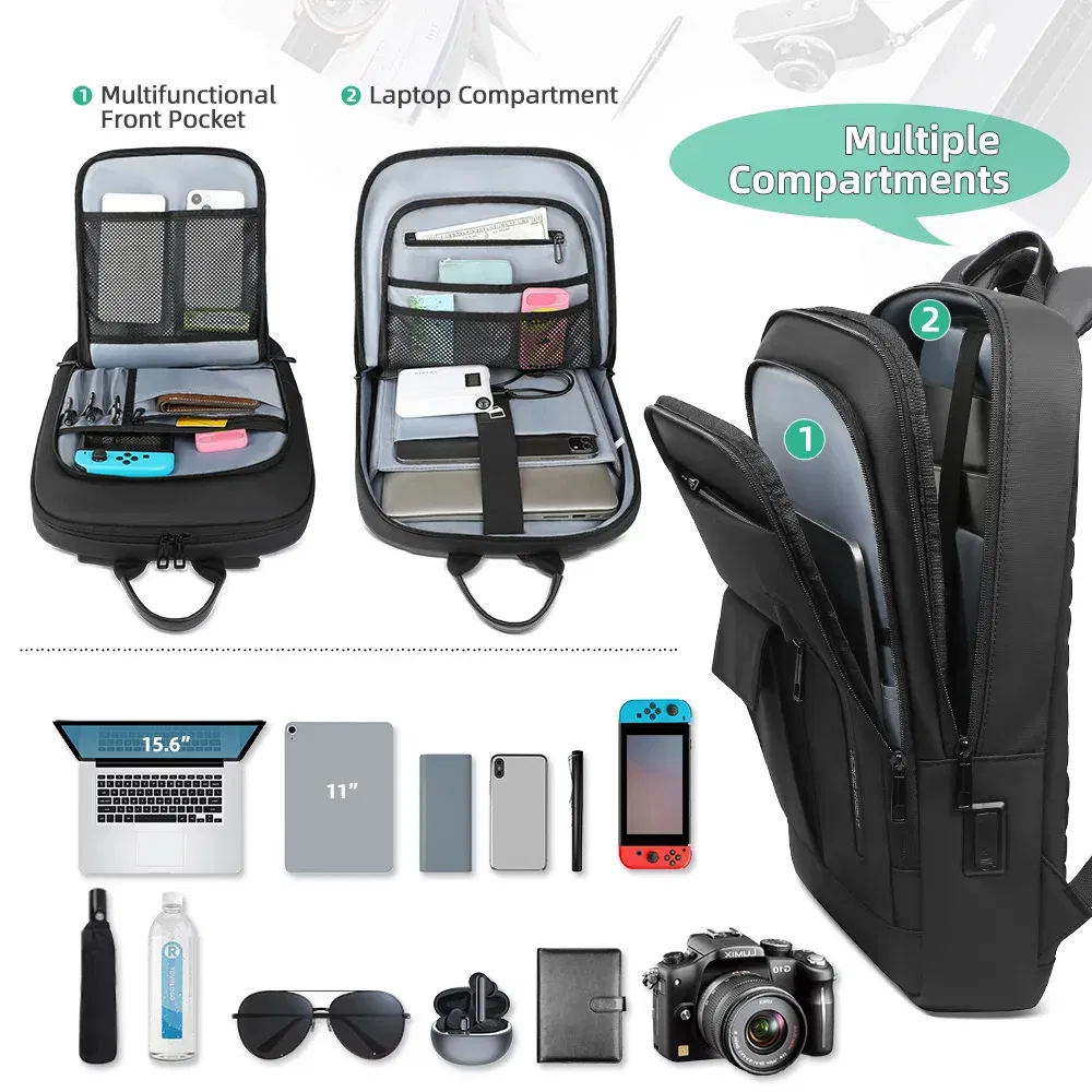 Color: Blue, Ships From: CHINA - Heroic Knight Slim Backpack for Men Multifunction Work Backpack for 15.6" Laptop bag Waterproof Business Bag College Bag Male