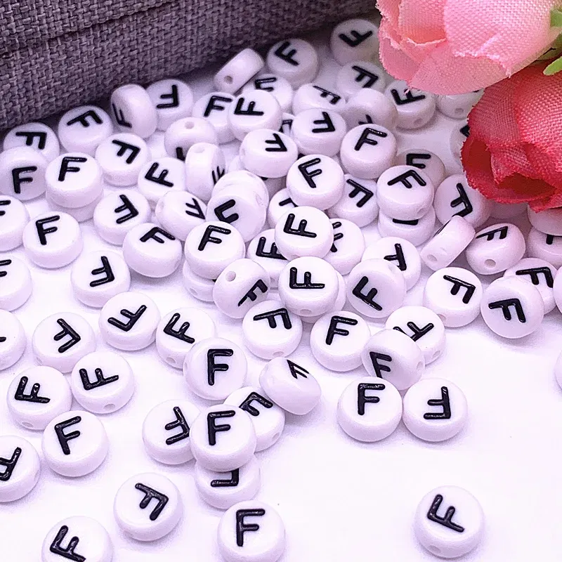 Color: khaki - 100pcs/lot 7x4mm 26 Letter Beads Round Shape Beads Alphabet Letter Charms for Make Jewelry Accessories
