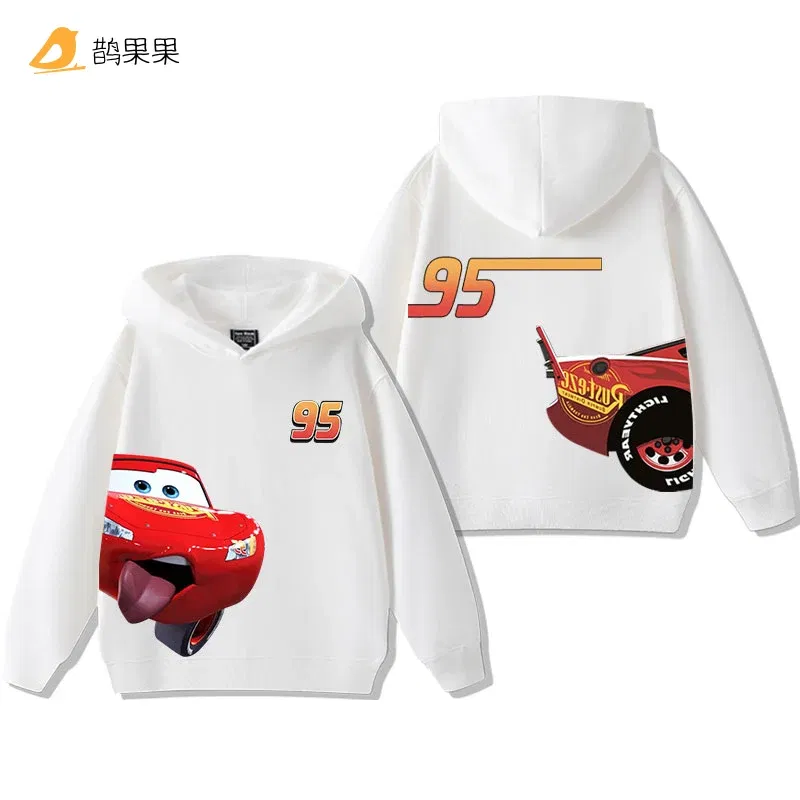 Color: Beige, Kid Size: 3T - Cars Lightning McQueen Fun Printed Kids Boys Girls Hooded Sweatshirt Fall and Winter Casual Fashion Warm Student Hoodie