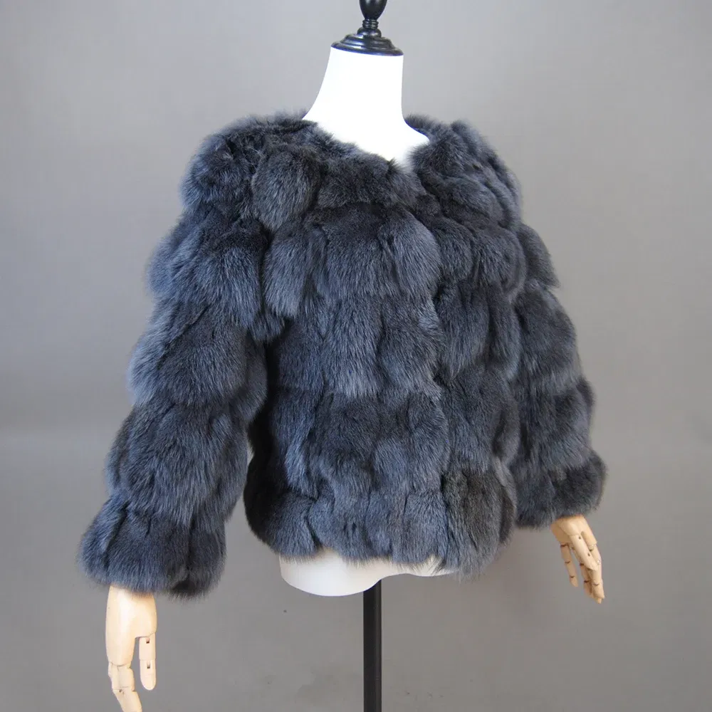 Color: Turquoise, Size: XL - 2025 New Style Real Fur Coat 100% Natural Fur Jacket Female Winter Warm Leather Fox Fur Coat High Quality Fur Vest