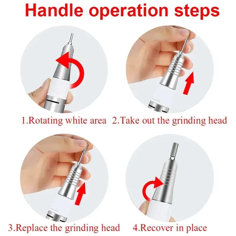 Color: Red - Electric Nail Drill Pen Handle File Polish Grind Machine Handpiece Manicure Pedicure Tool DC & 3 PIN PLUG Nail Drill Accessories