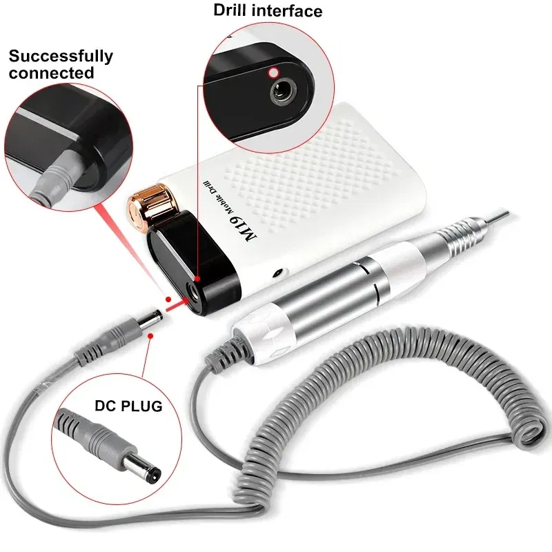 Color: Red - Electric Nail Drill Pen Handle File Polish Grind Machine Handpiece Manicure Pedicure Tool DC & 3 PIN PLUG Nail Drill Accessories