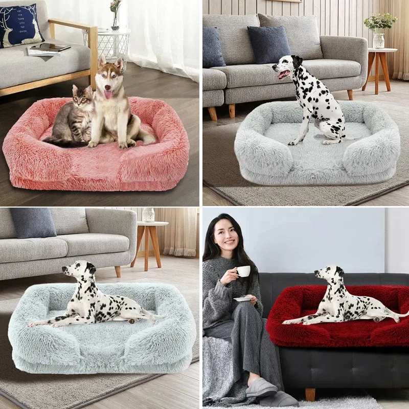 Color: Pink, Size: XL - New Large Dog Bed Dog Plush Pet Bed Winter Thickened Pad Dog Sleeping Bed Sofa Removable Pad Dog Small Large Dog square kennel