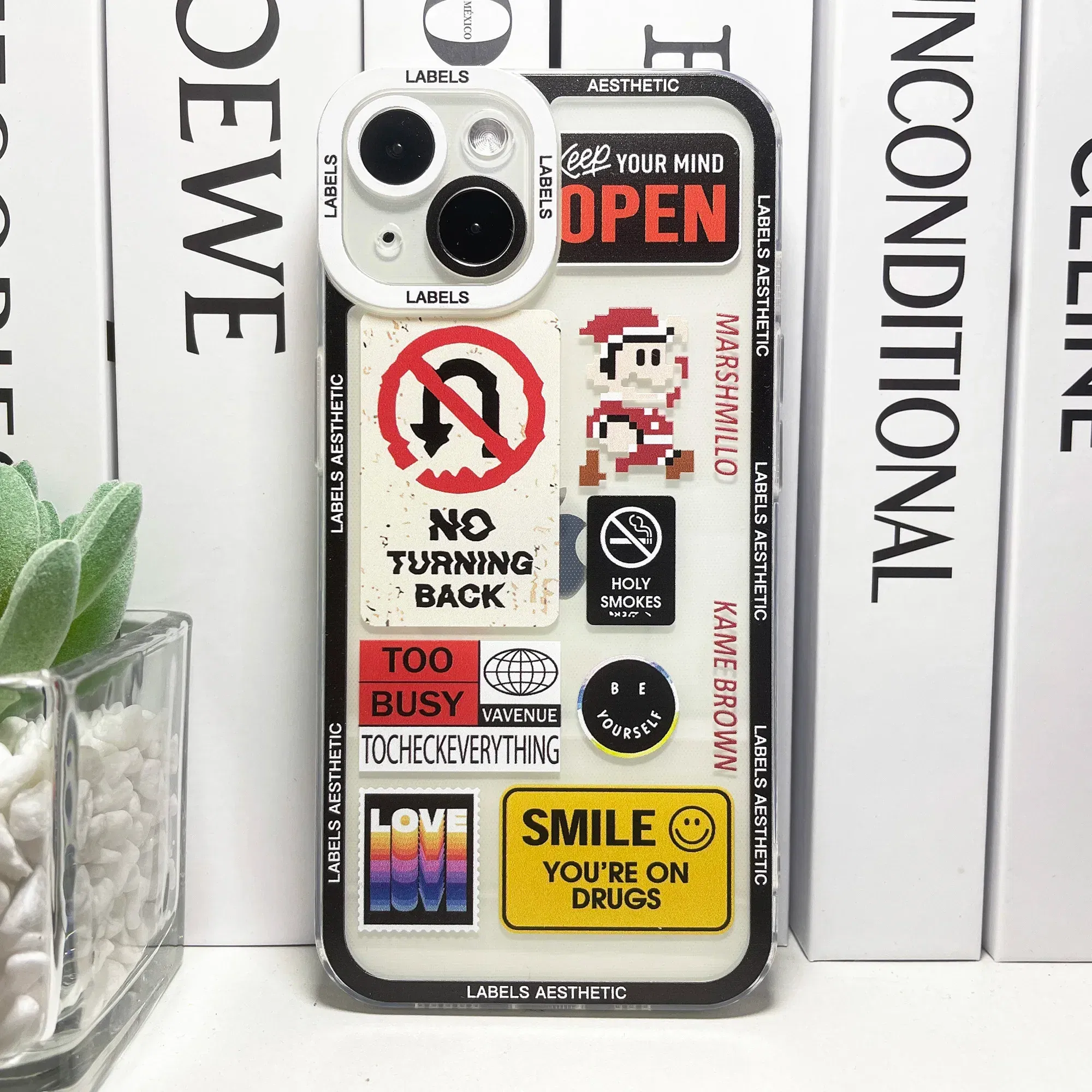 Color: Beige, Material: tpu - Mix Labels Aesthetic Stickers Collage Phone Case For iPhone 16 15 14 13 12 11 Pro Max Mini XS X XR SE 7 8 Plus Clear Soft Cover
