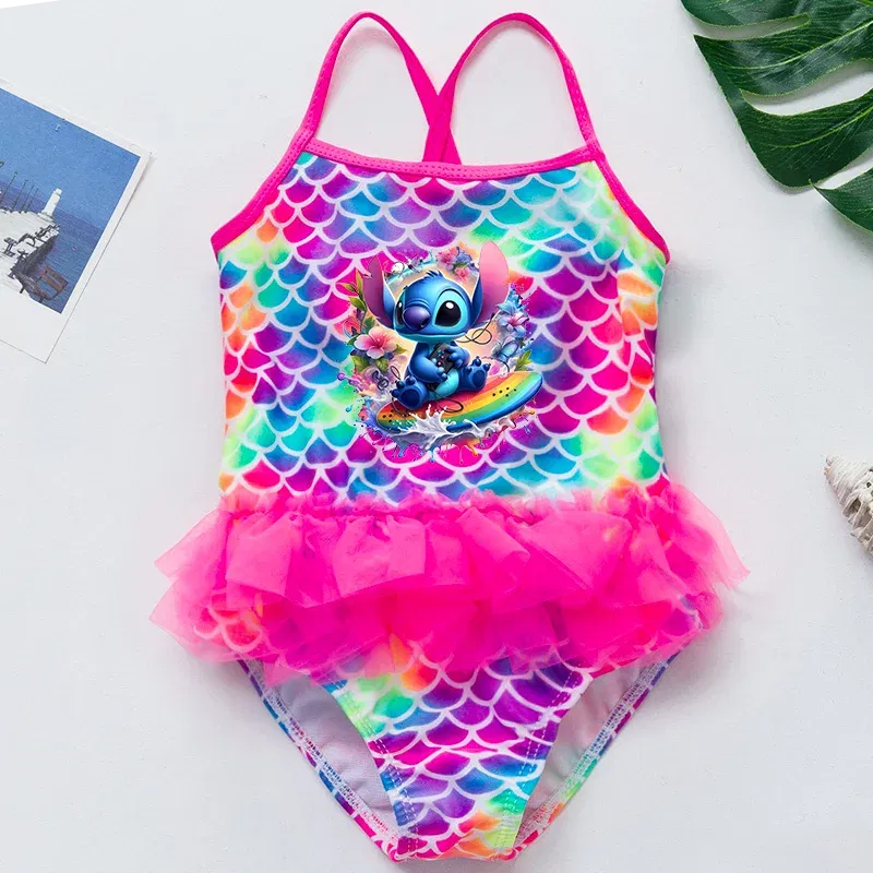 Color: Orange, Kid Size: 9M - Lilo Stitch Girl Swimsuit Summer One-Piece Swimwear Beachwear Pool Mermaid Fish Scale Print Bikini Bathing Outfit Swimming Wear