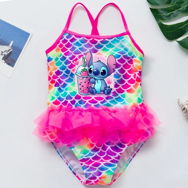 Color: Orange, Kid Size: 9M - Lilo Stitch Girl Swimsuit Summer One-Piece Swimwear Beachwear Pool Mermaid Fish Scale Print Bikini Bathing Outfit Swimming Wear