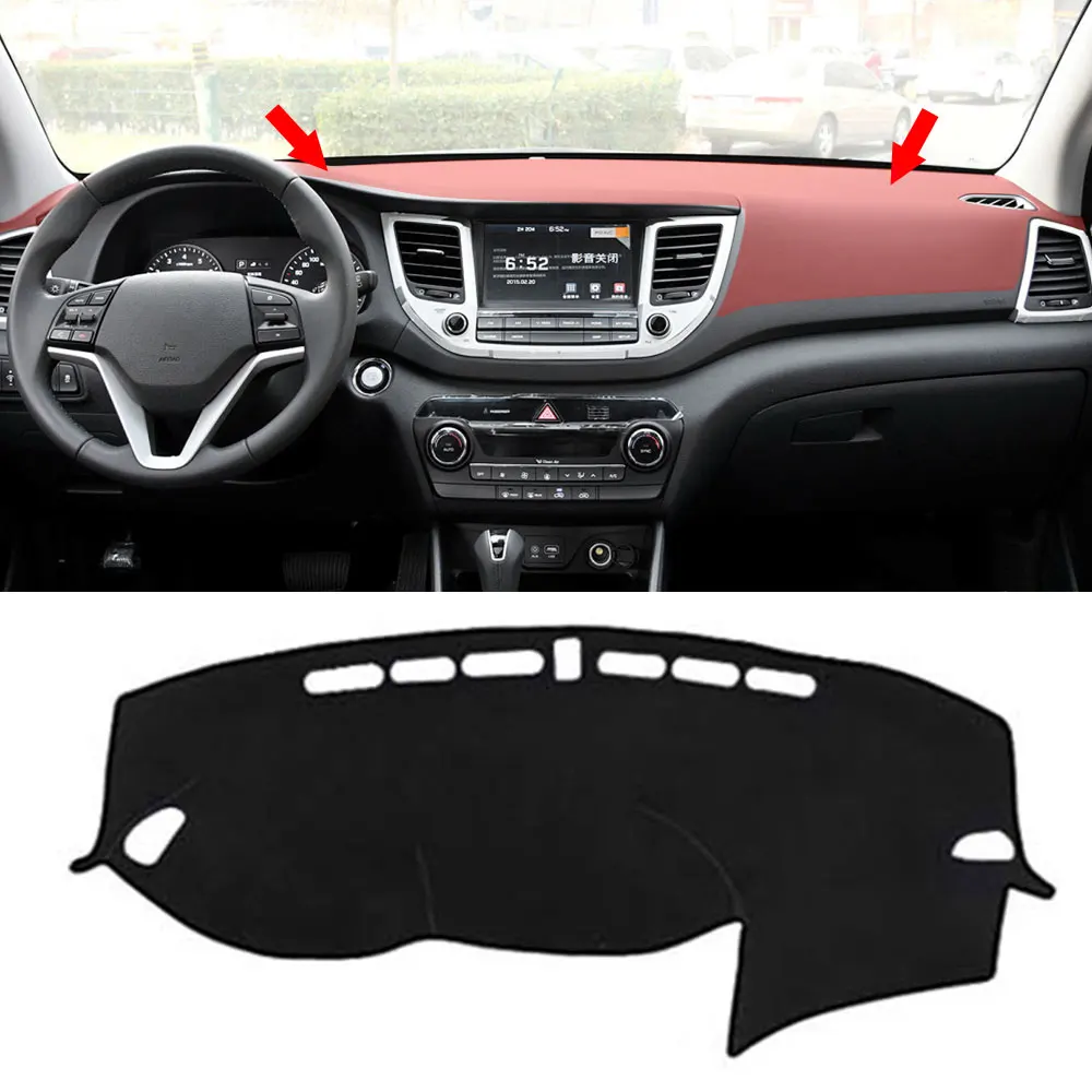 Color Name: black - For Hyundai Tucson 2015-2016 2017 2018 2019 2020 Dashboard Cover Mat Pad Dashmat Dash Sunshade Instrument Carpet Car Accessories