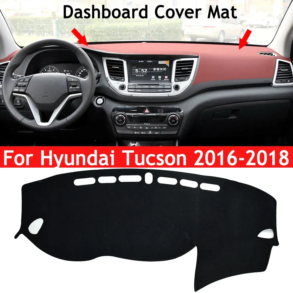 Color Name: black - For Hyundai Tucson 2015-2016 2017 2018 2019 2020 Dashboard Cover Mat Pad Dashmat Dash Sunshade Instrument Carpet Car Accessories