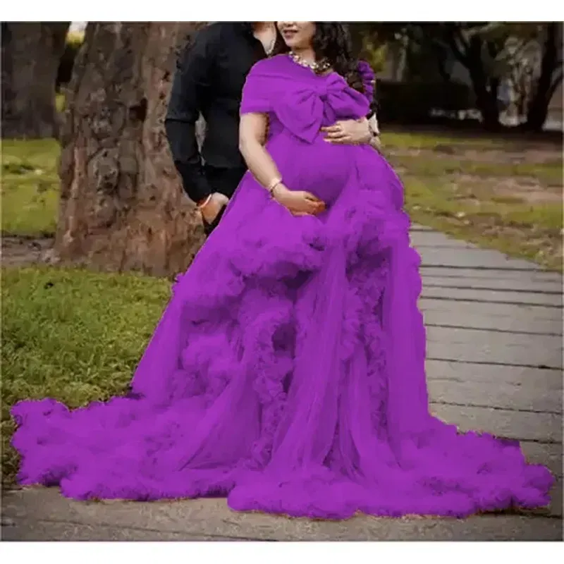 Color: PURPLE, Maternity Size: 6, Ships From: CHINA - BIG BOW Tulle Ruffle maternity dresses photoshoot baby shower п?»?°?‚ь?µ д?»я ?±?µр?µм?µнн?‹?… فس?§تي?† ?­
