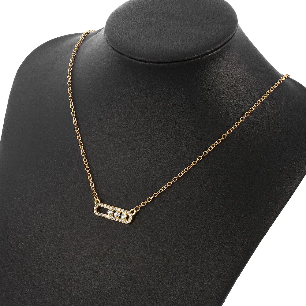 Metal Color: Light Yellow Gold Color, Ships From: CHINA - Shiny Rhinestone Geometry Fashion Pendant Necklace Women Sweet Iced Out Clavicle Temperament Bling For Female Party Charm Gifts