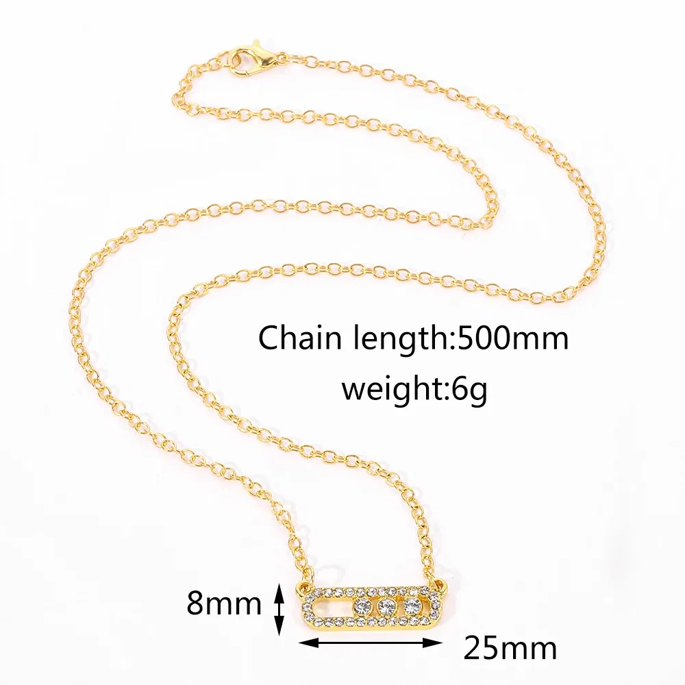Metal Color: Light Yellow Gold Color, Ships From: CHINA - Shiny Rhinestone Geometry Fashion Pendant Necklace Women Sweet Iced Out Clavicle Temperament Bling For Female Party Charm Gifts