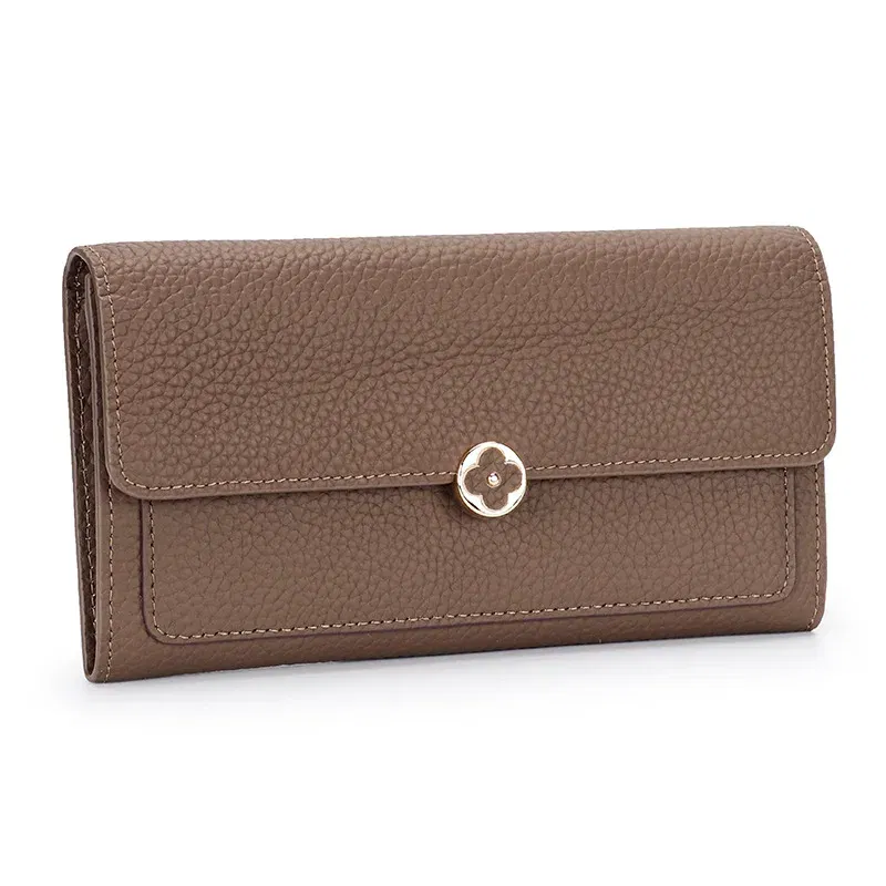 Color: Orange - Women's Wallet 2025 New Full Leather Long Wallet Cross-border First Layer Cowhide Women's Long Clip Leather Clutch Pouch