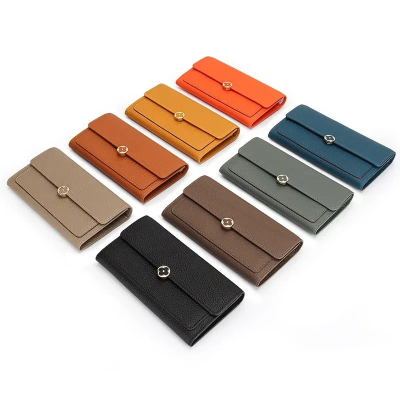 Color: Orange - Women's Wallet 2025 New Full Leather Long Wallet Cross-border First Layer Cowhide Women's Long Clip Leather Clutch Pouch