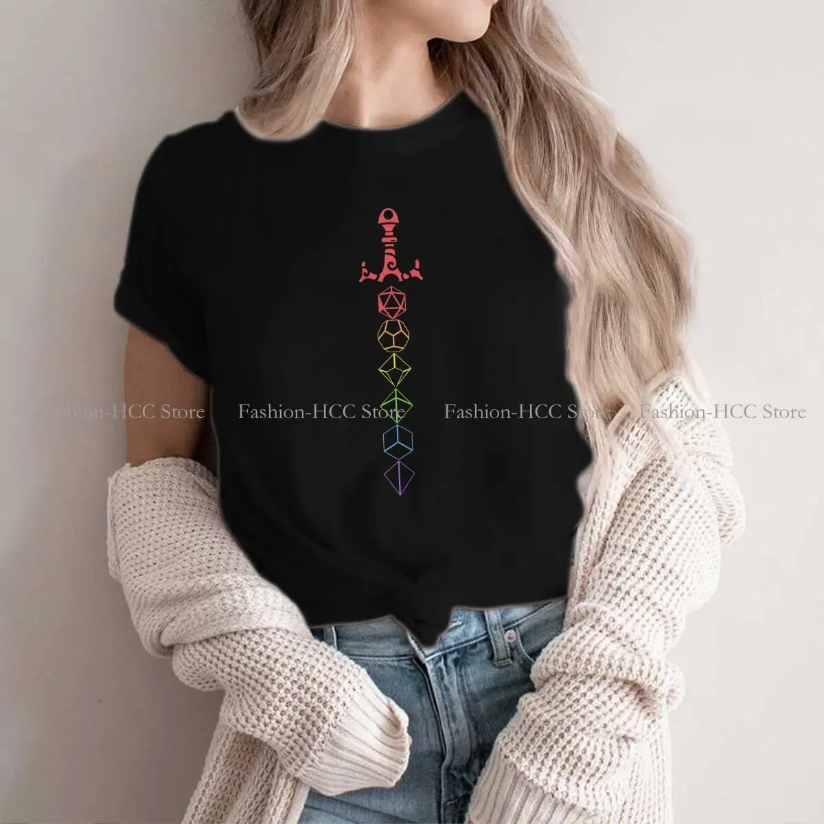 Color: black, Size: S - Rainbow Dice Sword Tabletop RPG Gaming Unique Polyester TShirt DND Game Top Quality Hip Hop Graphic T Shirt Stuff