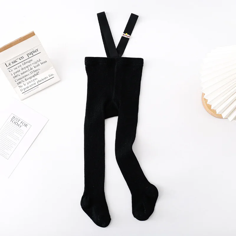 Color: black, Kid Size: 3M - Baby Girl Stocking 0-3 Y Infant Toddler Knit Tights Newborn Suspender Tights Pantyhose Autumn Solid High Waist Overall Legging