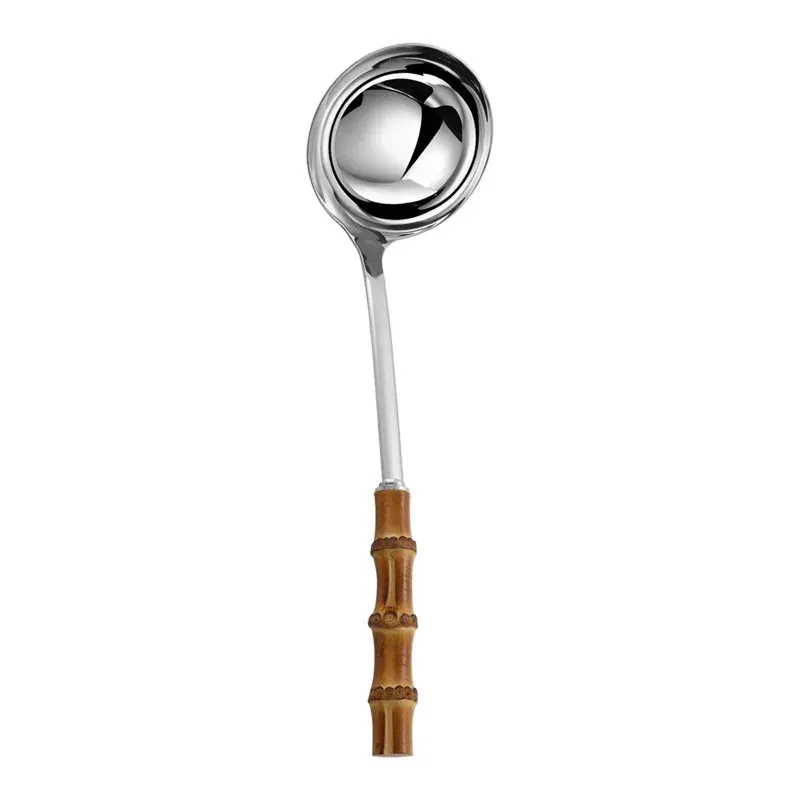 Color: Dark Khaki - Natural bamboo handle stainless steel frying shovel Japanese-style soup spoon Creative new colander shovel kitchen utensils set