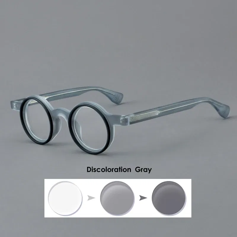 Frame Color: Yellow, Eye Prescription: +375 - VCKA Round Acetate Photochromic Reading Glasses Frame Men Prescription Anti-blue Eyeglasses Women Custom Eyewear +0.50 to+6.0