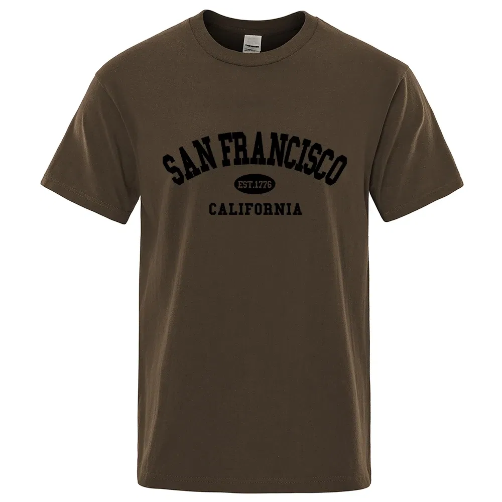 Color: Blue, Size: XL - Sanfrancisco Est.1776 California Letter T-Shirts Men Fashion Oversized Tops Summer Tshirt Loose Designer Luxury Tee Clothing