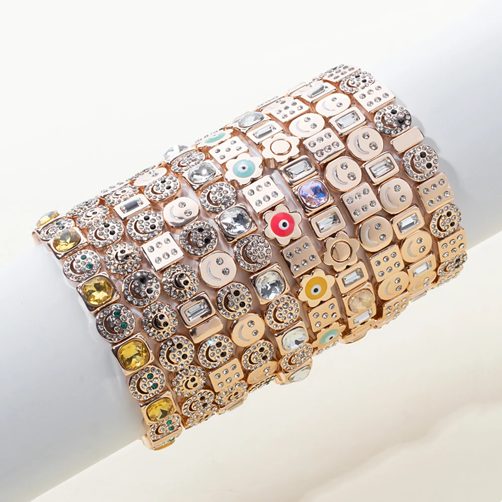 Metal Color: Blue white zinc plated, Ships From: CHINA, Diameter: 50-52mm - 2024 New Rhinestone Happy Bangle For Women Diamond Hand Accessory