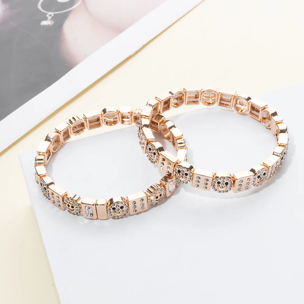 Metal Color: Blue white zinc plated, Ships From: CHINA, Diameter: 50-52mm - 2024 New Rhinestone Happy Bangle For Women Diamond Hand Accessory