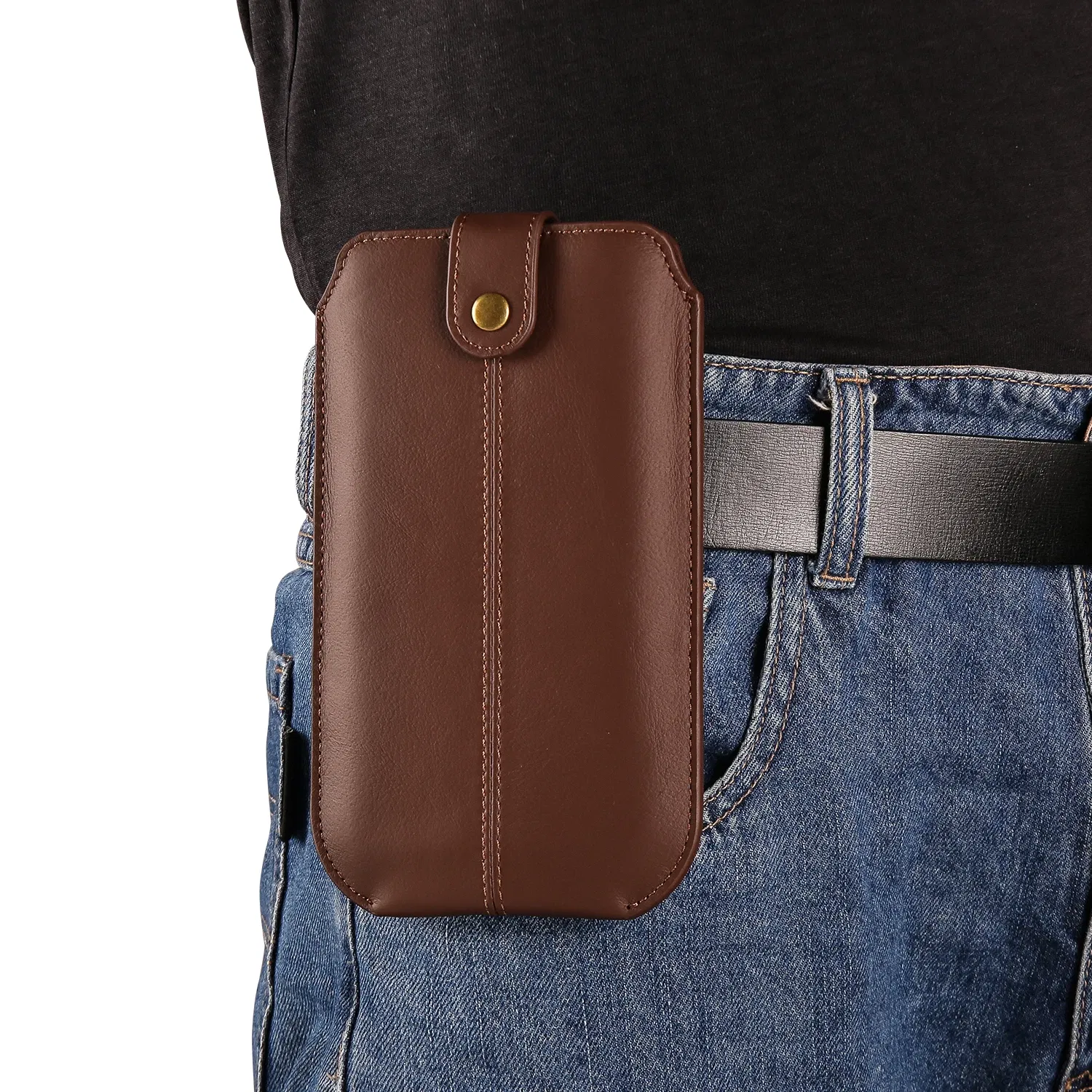 Color: black, Material: Aluminum - Real Genuine Leather Mobile Phone Pouch Belt Clip Case For Samsung Galaxy S24 S23 FE S22 A53 A54 A55 Men Waist Bag Holster Cover