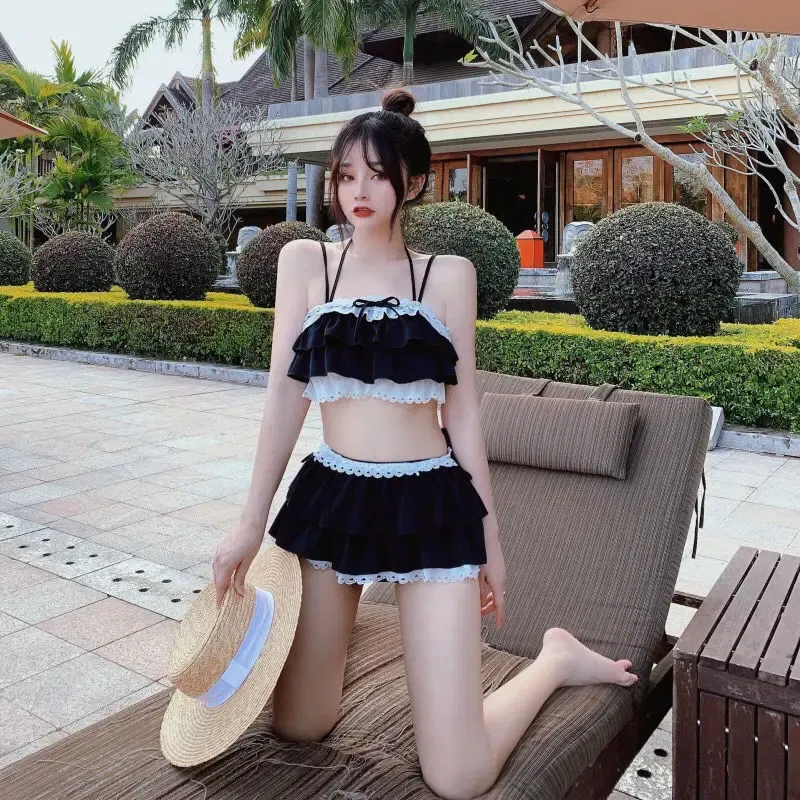 Color: Pink, Size: M - Bikini Sets Women Kawaii Girlish Design Tender Teens Slim Chic Beach Simple Feminino Daily Ruffles Japan Style Cool Sexy