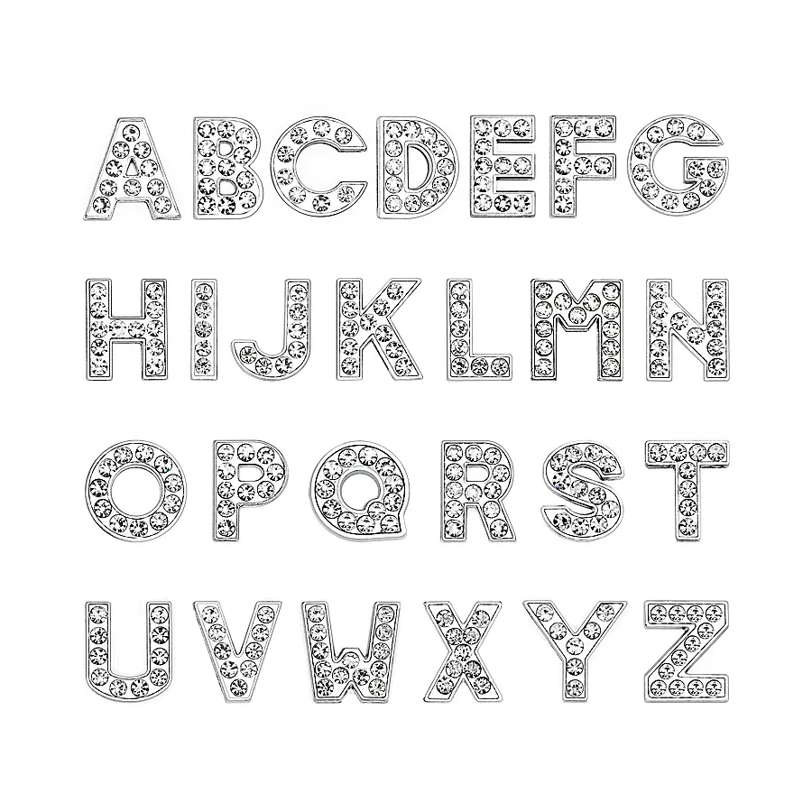 Color: Champagne - Rhinestone Slide Letter Charms For Jewelry Making Women Bracelet 8mm Alphabet A-Z Pet Collar Necklace DIY Accessories Gift