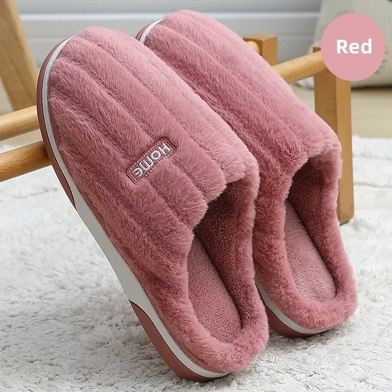 Color: SKY BLUE, Shoe Size: 36-37 - New Men Big Size 48 49 Winter Warm Slippers Women Soft Plush Furry Shoes Casual Flats Home Couples Bedroom Anti-Slip Slides