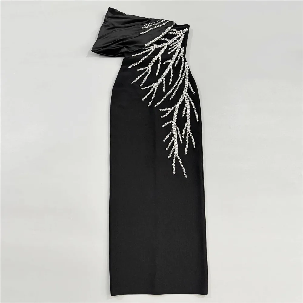Women Sexy Off Shoulder Bandage Dress Beading Patchwork Clothes Club Party Celebrity Elegant Dresses