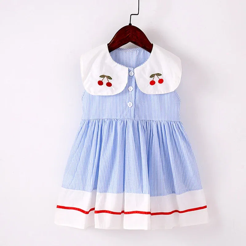 Color: PURPLE, Kid Size: 6M - 2024 New Summer 2-7Yrs Baby Girl Party Dress Sleeveless Cotton Embroidery Splicing Kids Princess Dresses Sister Clothing