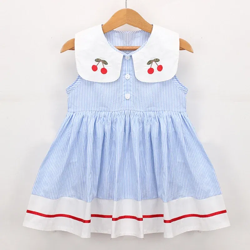 Color: PURPLE, Kid Size: 6M - 2024 New Summer 2-7Yrs Baby Girl Party Dress Sleeveless Cotton Embroidery Splicing Kids Princess Dresses Sister Clothing