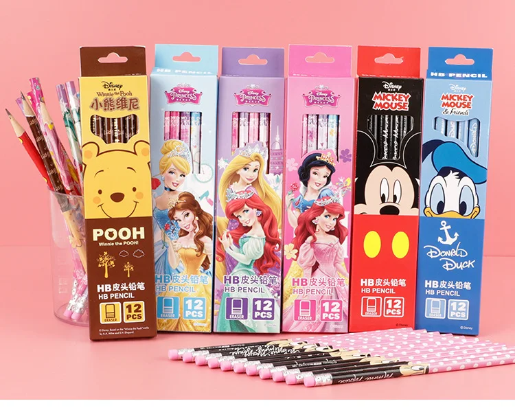 Color: Pale pinkish gray - Disney Stitch Pencil Cute Cartoon Action Anime Figures Minnie Mickey Winnie The Pooh Belle Alice Pencil Cartoon Childrens Gifts