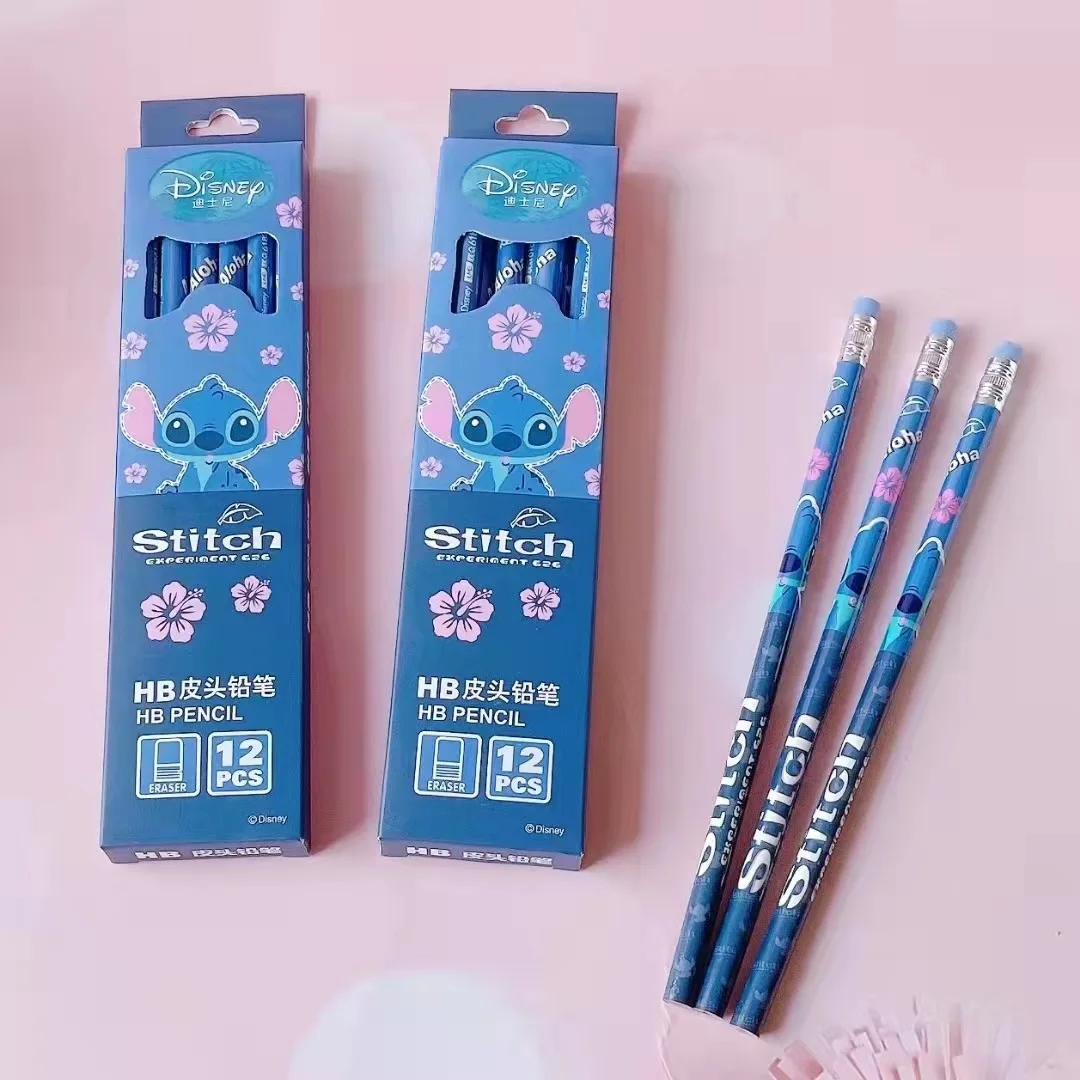 Color: Pale pinkish gray - Disney Stitch Pencil Cute Cartoon Action Anime Figures Minnie Mickey Winnie The Pooh Belle Alice Pencil Cartoon Childrens Gifts