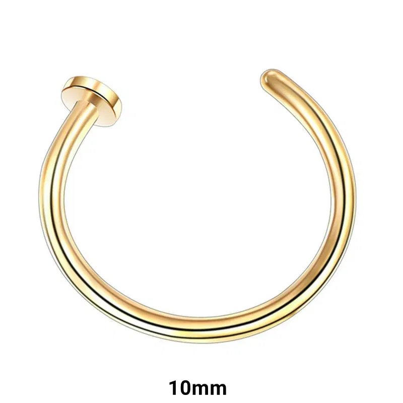 Metal color: Imitation Rhodium Plated - 6/8/10mm Surgical Steel Fake Non Nose Stud Ring False Lip Curler Septum Piercing Hoop Jewelry for Women Men Body Accessories