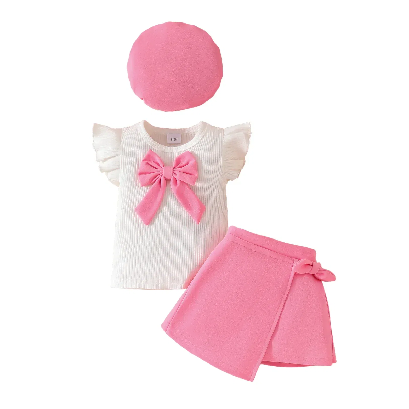 Color: Yellow, Kid Size: 9M - Baby Girls Clothes New Year Set 0-3Y Long Sleeve Big Bow Top Irregular Skirt and Beret 3Pcs Toddler Christmas Clothes
