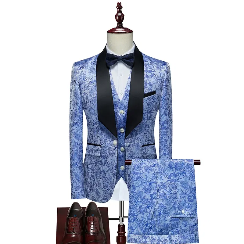 Color: Brown, Size: 4XL - Men's  Evening Dress Bridegroom Suit British Wedding Business Casual Fashion Three-piece Set with Vest And Trousers Sizes M-6XL