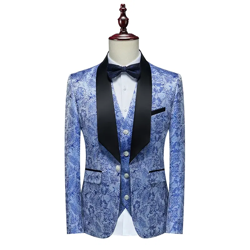 Color: Brown, Size: 4XL - Men's  Evening Dress Bridegroom Suit British Wedding Business Casual Fashion Three-piece Set with Vest And Trousers Sizes M-6XL