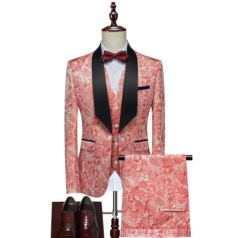Color: Brown, Size: 4XL - Men's  Evening Dress Bridegroom Suit British Wedding Business Casual Fashion Three-piece Set with Vest And Trousers Sizes M-6XL
