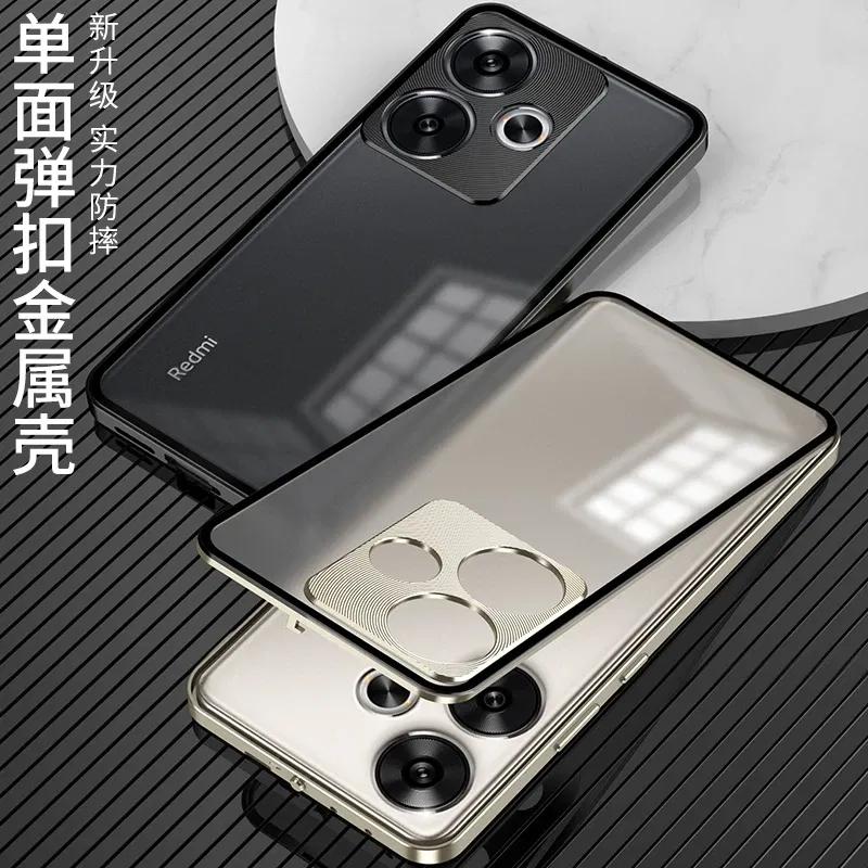 Color: Gold, Material: Aluminum - Aluminium Alloy Metal Frame Case For Poco F6 Case Matte transparent Acrylic Back Cover For Xiaomi POCO F6 5G Redmi Turbo3 Bumper