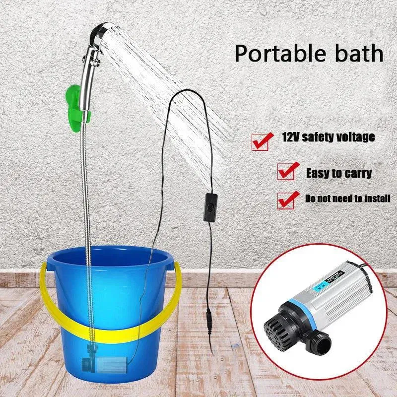 Color: light green - Portable Car Washer 12V Camping Shower Car Shower High Pressure Power Washer Electric Pump for Outdoor Camping Travel