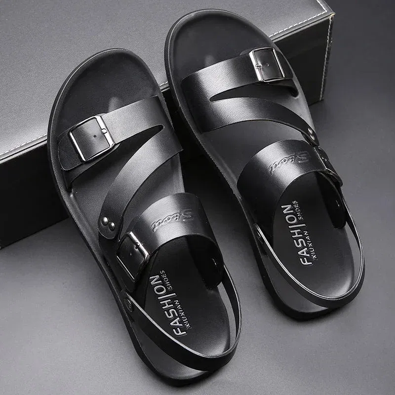 Color: Black, Shoe Size: 41 - Men's Sandals Wholesale Summer Soft soled Anti slip Beach Shoes Men's Large New Casual Beach Outwear Sandals